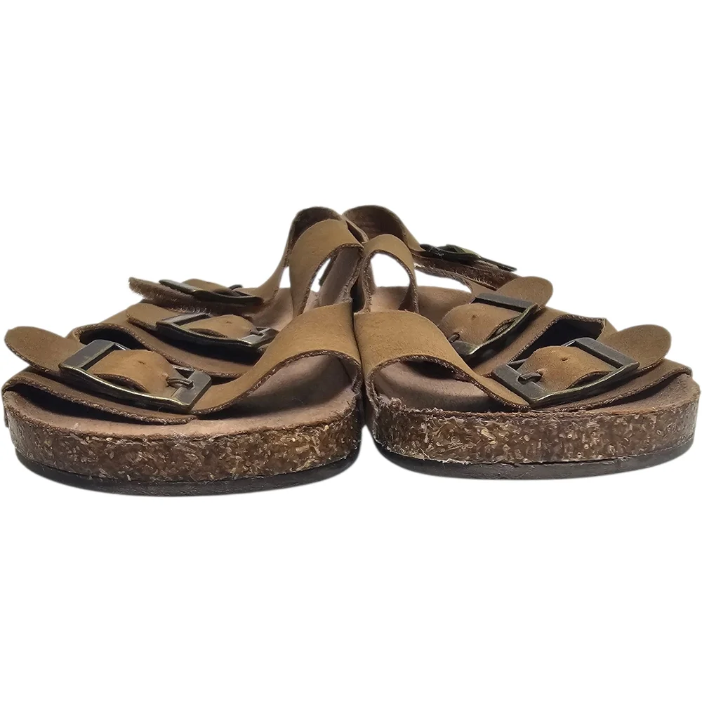 Old Navy Kids' Size 9 Tan Brown Triple Buckle Faux Leather Sandals